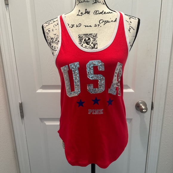 PINK Victoria's Secret Red USA Tank Top with Silver Accents - Picture 1 of 9